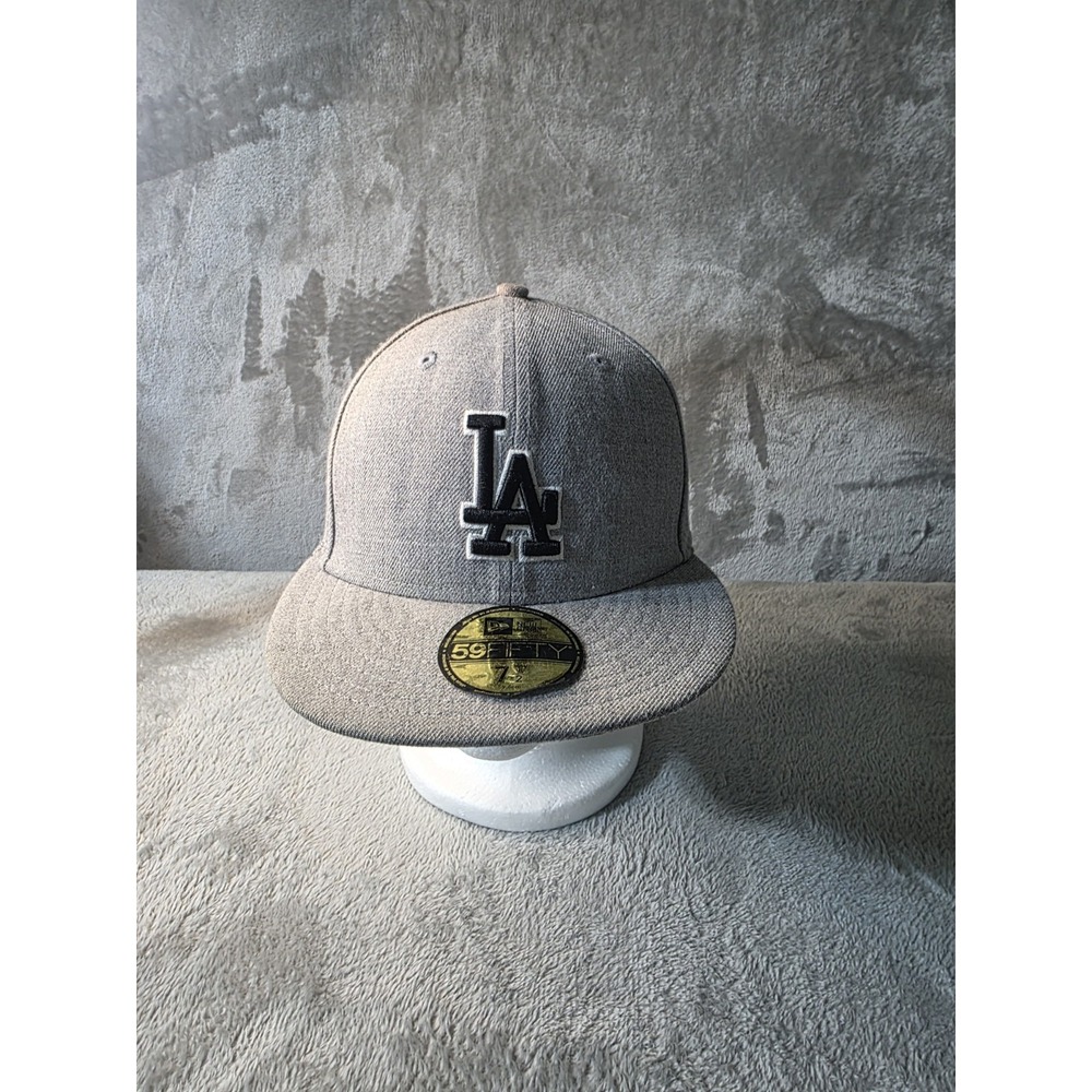 New Era 59FIFTY Los Angeles Dodgers Fitted Hat 7 1/2 Gray Black MLB Cap